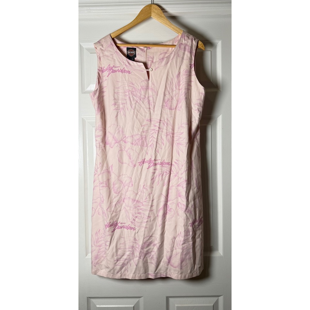 Harley-Davidson Tori Richard Dress Womens XL Pink Silk Tropical Logo Shift 6101